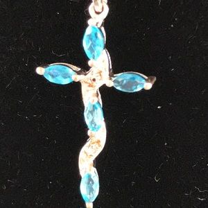 Necklace - Sterling Silver - Neon Apatite - Cross